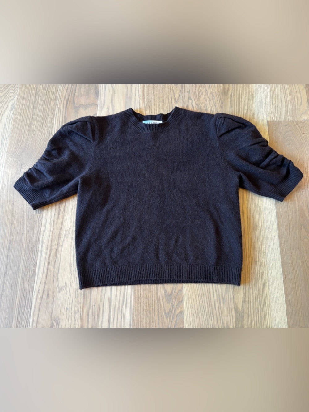 Women’s Puff-Sleeve Crewneck Sweater - Dark Brown by FRAME - Picture 3 of 7